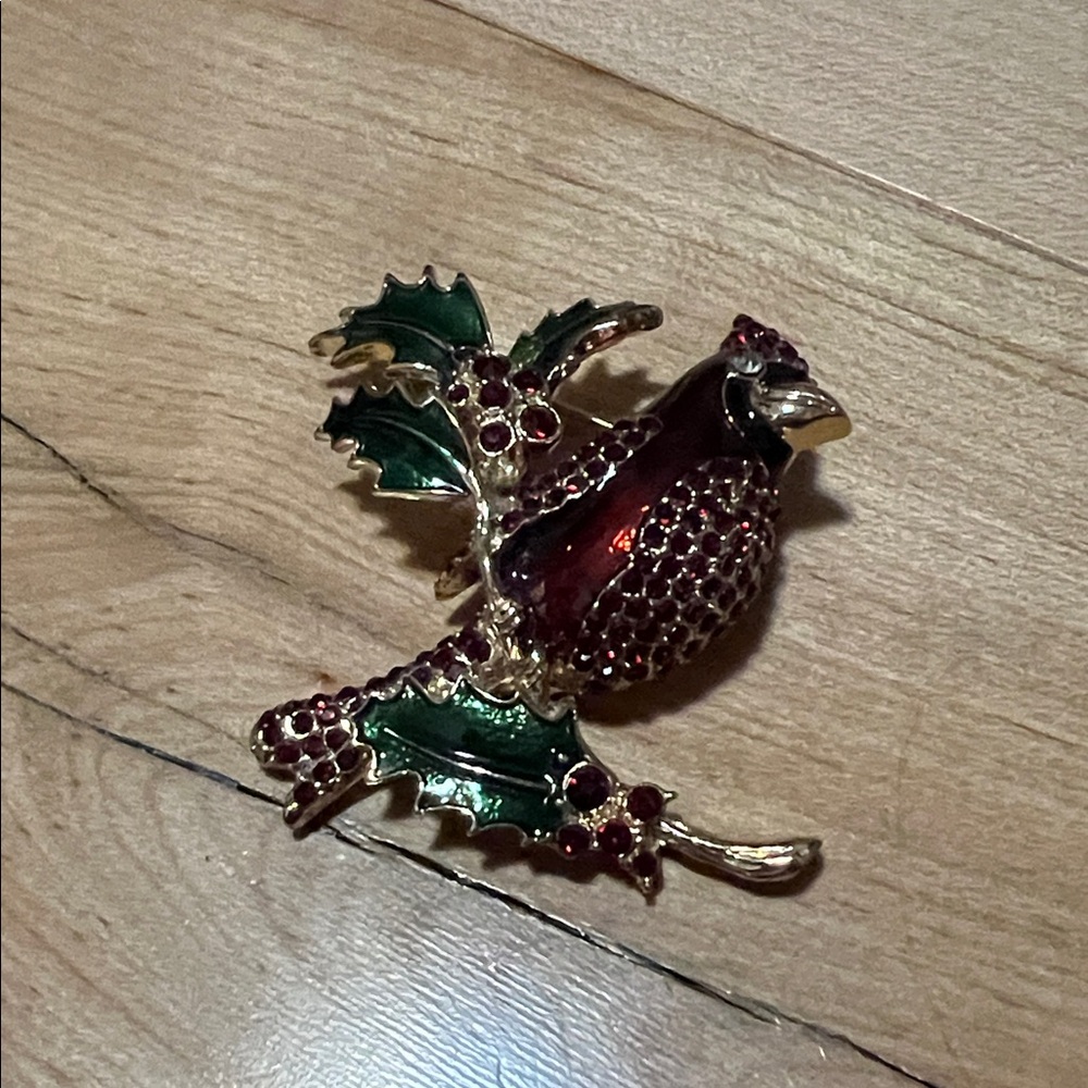 Elegant Vintage Red and Green Bird Brooch